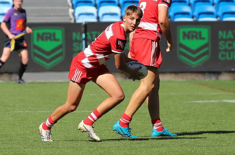 Will Saunders in action in this years Schoolboy Cup National Final against Westfields SHS at Allianz Staduim (Photo : Steve Montgomery)