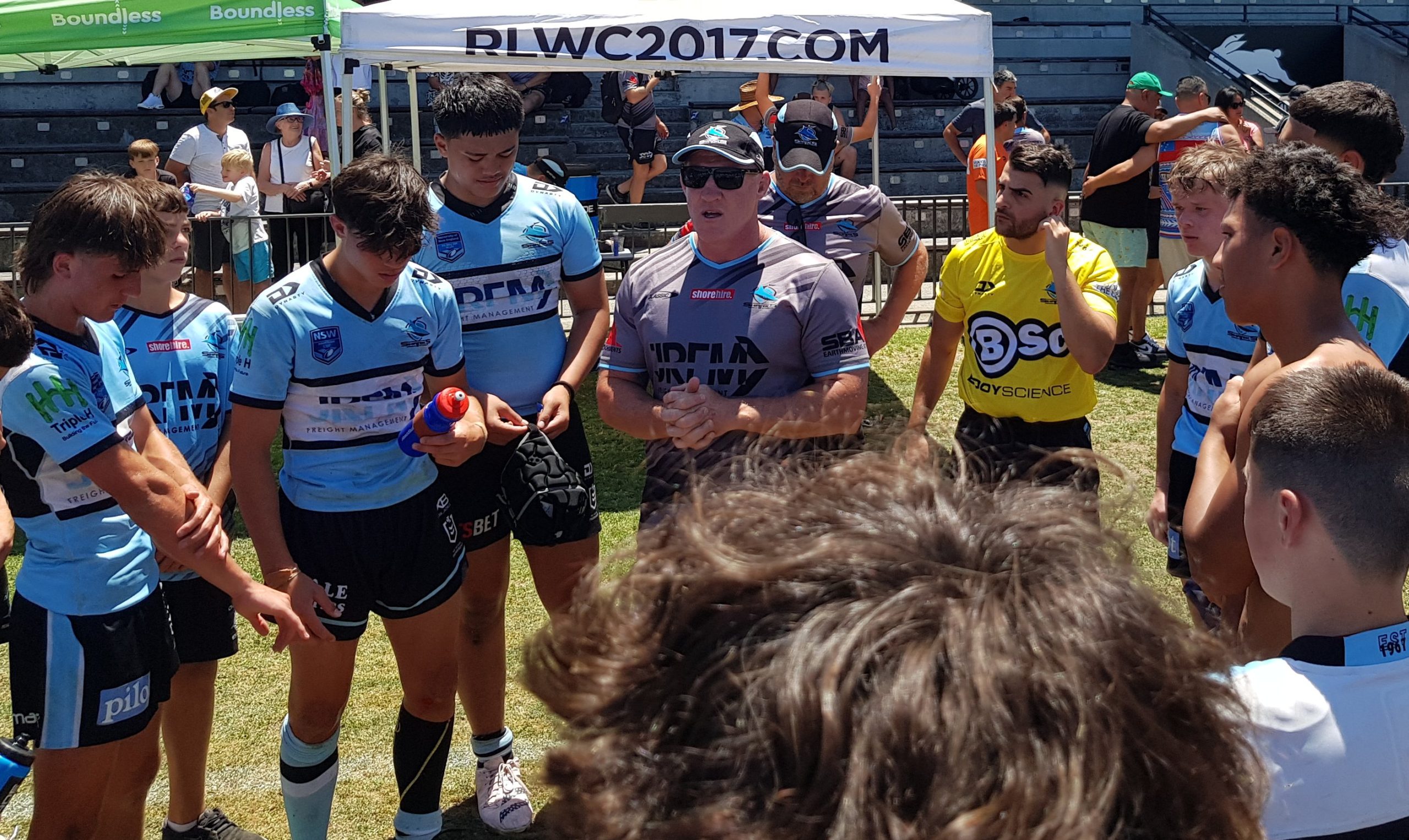 Paul Galen talking to his u16 academy squad at half time (Photo : Steve Montgomery)