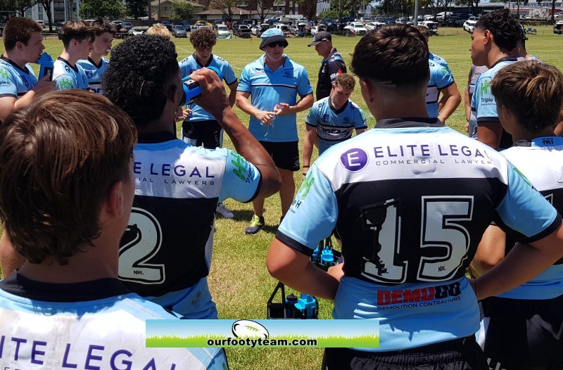Shark legend SPaul Gallen talking to his u16 academy team (Photo - Steve Montgomery)