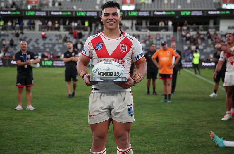 Player of the Match: Dragons player Jacob Halangahu. Photo: Bryden Sharp