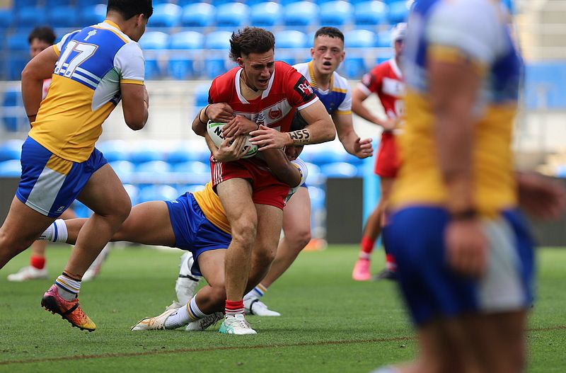 PBC centre Sam Stephenson during the Schoolboy Cup National Final Cup final between Palm Beach Currumbin and Patrician Brothers Blacktown Stadium. Photo : Steve Montgomery
