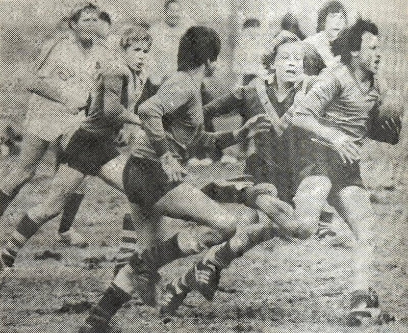 Junee centre Laurie Daley makes a break in his team’s 26-0 win against Yanco on the way to winning the Riverina Schoolboys’ Rugby League Carnival 14A division at Junee in 1983