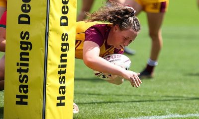 Queensland Country u17s dive in for a great try in Round 1 of the QRL City v Country U17s Girls match at Moreton Daily Stadium on Saturday (Photo : QRL)
